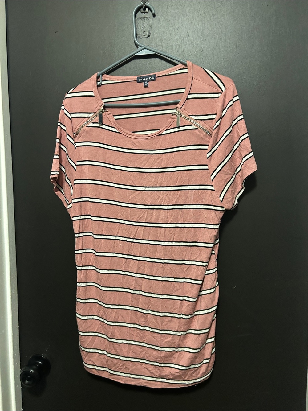 Olivaceous Pink and White Striped Short-Sleeve Top
